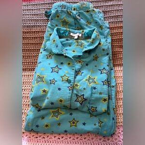 Sonoma Women’s Flannel Pajamas Star Design Teal Color Size L 100% Cotton